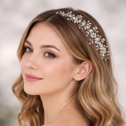 هيدبيس للشعر لون فضي مع خرز كرستال شفاف و لولو