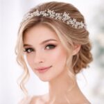 هيدبيس للشعر لون فضي مع خرز كرستال شفاف وزاركون فضي