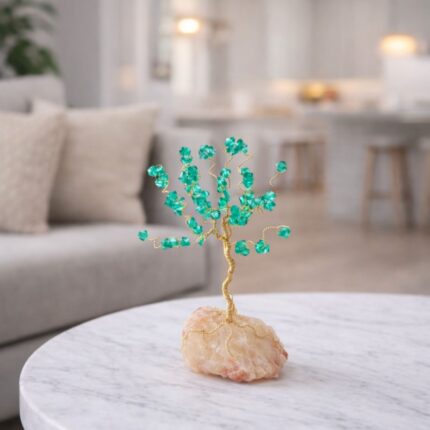 شجر بالأسلاك المعدنية وخرز الكرستال لون اخضر