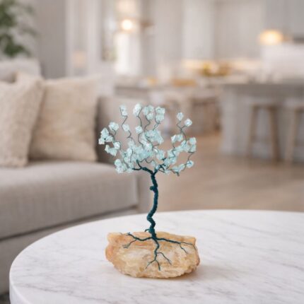 شجر بالأسلاك المعدنية وخرز الكرستال لون ازرق