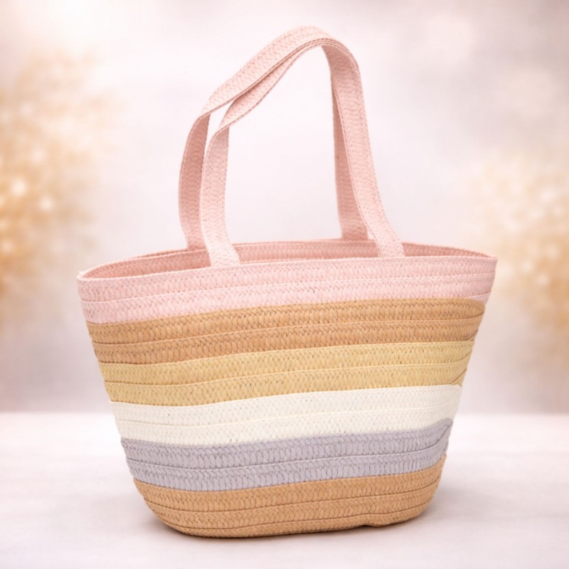 ⁦حقيبة منسوجة من القش متعددة الألوان⁩ - الصورة ⁦1⁩