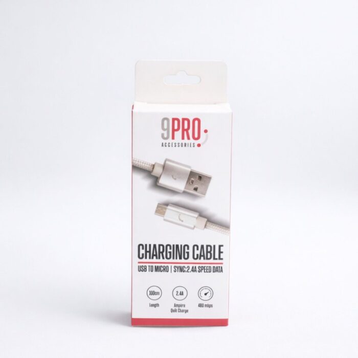 ⁦9Pro Charging Cable USB To Micro 1M-Silver⁩ - الصورة ⁦2⁩