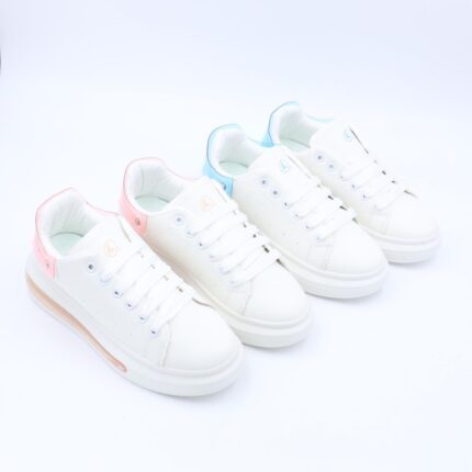 بوت جلد ستاتي (زوجين) بألوان أبيض وزهري وأبيض وأزرق