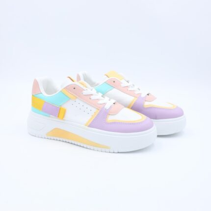 بوت ستاتي جلد لون ابيض وبنفسجي وتركواز ونعل ابيض