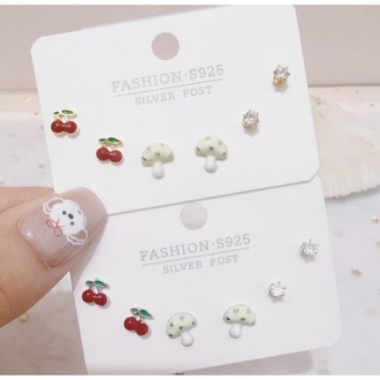 طقم حلوق مجموعة شكل كرز و فطر لون فضي