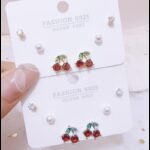 طقم حلوق مجموعة شكل كرز لون فضي