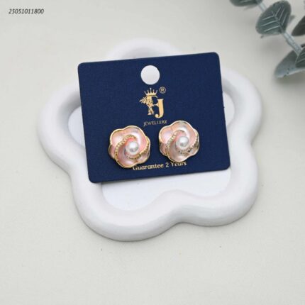 حلق على شكل وردة ملونة مع زركون لون ذهبي