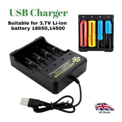قاعدة شحن بطاريات قابلة للشحن 18650 - يمكن شحن 4 بطاريات في نفس الوقت - بمنفذ USB