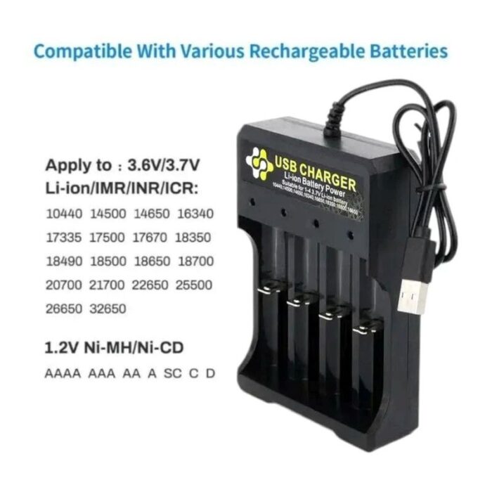 ⁦قاعدة شحن بطاريات قابلة للشحن 18650 - يمكن شحن 4 بطاريات في نفس الوقت - بمنفذ USB⁩ - الصورة ⁦3⁩