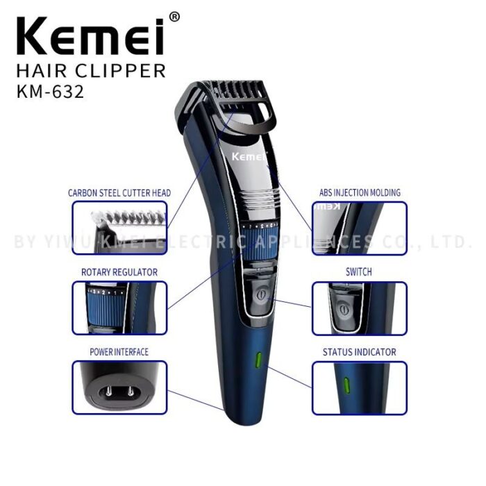 ⁦ماكينة حلاقة كهربائية Kemei احترافية للشعر واللحية للرجال ذات رأس واحد - مزودة بعدّاد للتحكم بمستوى ارتفاع الرأس لحلاقة مثالية دائما⁩ - الصورة ⁦4⁩