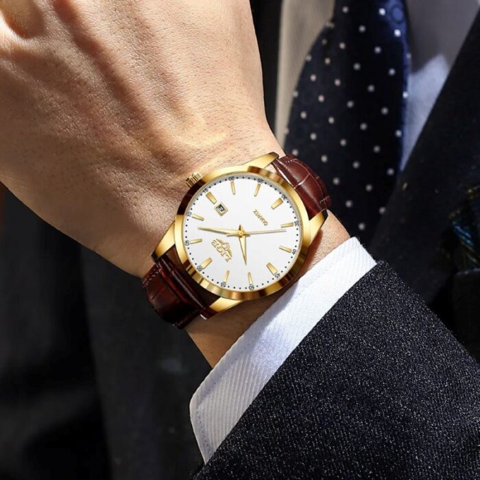 ⁦ساعة يد رجالية فخمة تضيء في الظلام - حزام جلد فخم لون بني- ماركة LIGE⁩ - الصورة ⁦2⁩