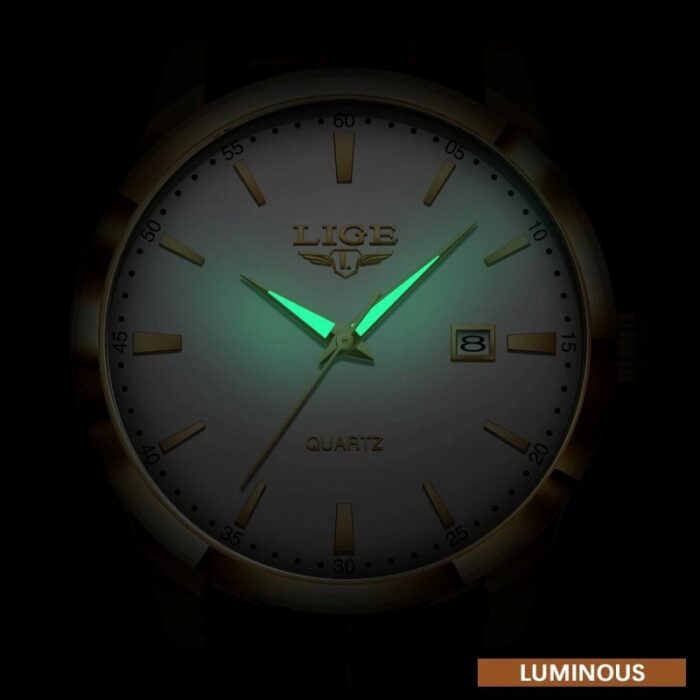 ⁦ساعة يد رجالية فخمة تضيء في الظلام - حزام جلد فخم لون بني- ماركة LIGE⁩ - الصورة ⁦4⁩