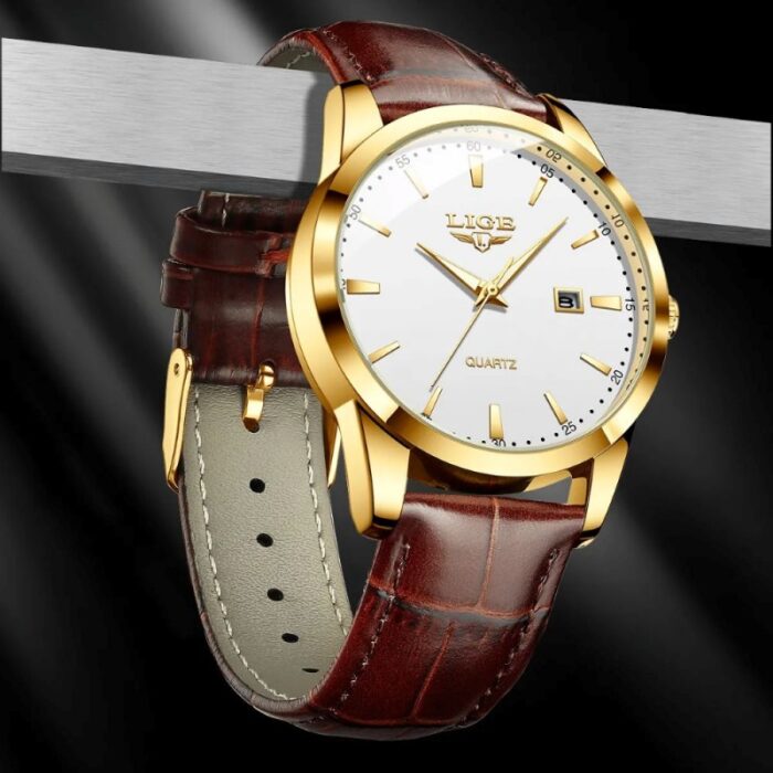 ⁦ساعة يد رجالية فخمة تضيء في الظلام - حزام جلد فخم لون بني- ماركة LIGE⁩ - الصورة ⁦5⁩