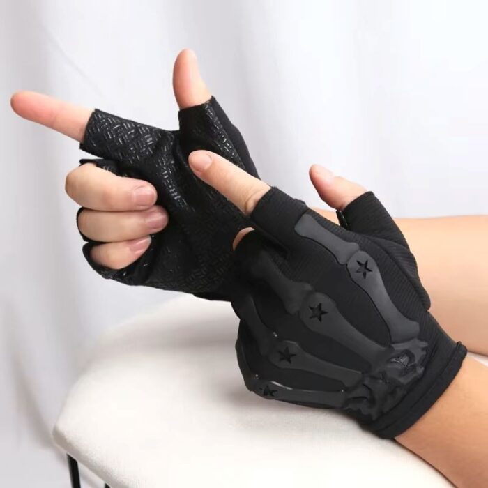 ⁦قفازات كفوف شتوية رياضية نصف اصبع، مثالية في الجيم - قفازات لياقة بدنية وكمال الأجسام ورفع الأثقال في الجيم - لون أسود⁩ - الصورة ⁦3⁩