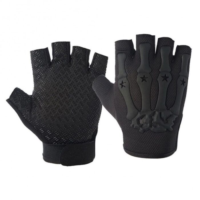 ⁦قفازات كفوف شتوية رياضية نصف اصبع، مثالية في الجيم - قفازات لياقة بدنية وكمال الأجسام ورفع الأثقال في الجيم - لون أسود⁩ - الصورة ⁦4⁩