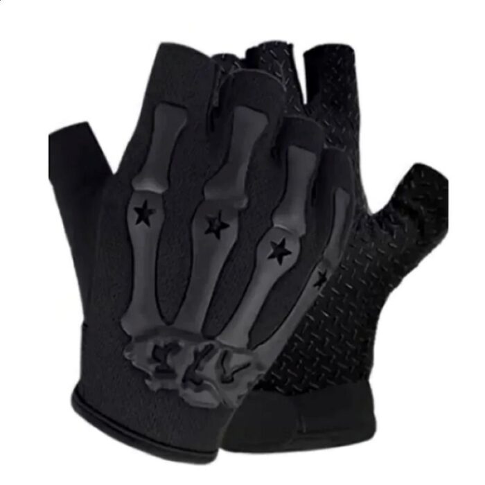 ⁦قفازات كفوف شتوية رياضية نصف اصبع، مثالية في الجيم - قفازات لياقة بدنية وكمال الأجسام ورفع الأثقال في الجيم - لون أسود⁩ - الصورة ⁦7⁩