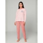 بيجامة فرو للصبايا مخطط لون زهري وأبيض