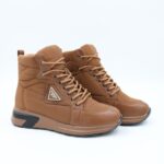 ⁦حذاء كاجوال برباط مع كعب شتوي للنساء لون كاكي⁩ - الصورة ⁦4⁩