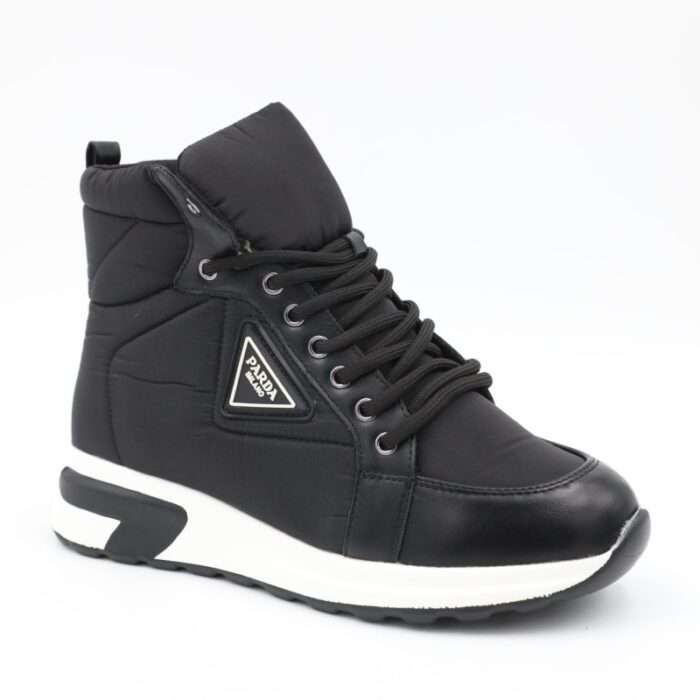 ⁦حذاء كاجوال برباط مع كعب شتوي للنساء لون أسود⁩ - الصورة ⁦4⁩