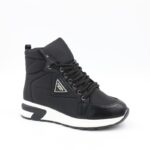 ⁦حذاء كاجوال برباط مع كعب شتوي للنساء لون أسود⁩ - الصورة ⁦9⁩