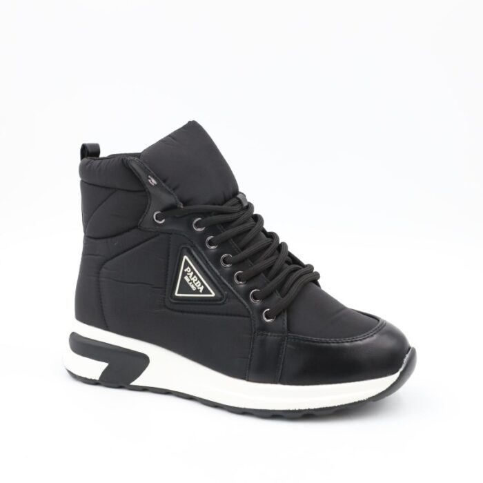 ⁦حذاء كاجوال برباط مع كعب شتوي للنساء لون أسود⁩ - الصورة ⁦9⁩