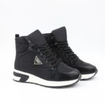 ⁦حذاء كاجوال برباط مع كعب شتوي للنساء لون أسود⁩ - الصورة ⁦10⁩