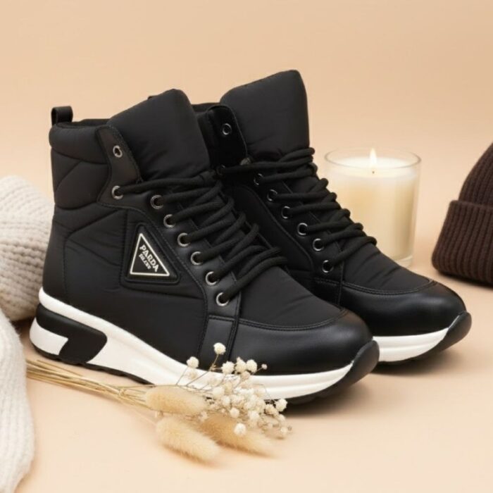 ⁦حذاء كاجوال برباط مع كعب شتوي للنساء لون أسود⁩ - الصورة ⁦11⁩