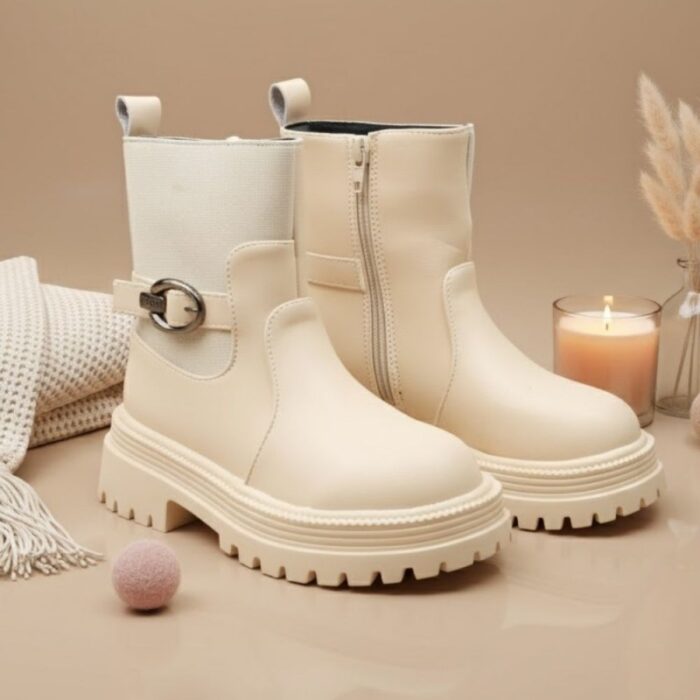 ⁦بسطار جلد للأطفال لون بيج⁩ - الصورة ⁦7⁩