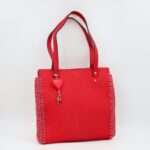 ⁦شنطة جلد جوانب كروشية مع يد جلد لون أحمر - نكشة فن⁩ - الصورة ⁦3⁩