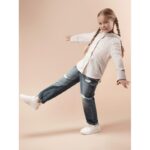 طقم قميص بناتي +بنطلون بناتي مخطط لون بيج