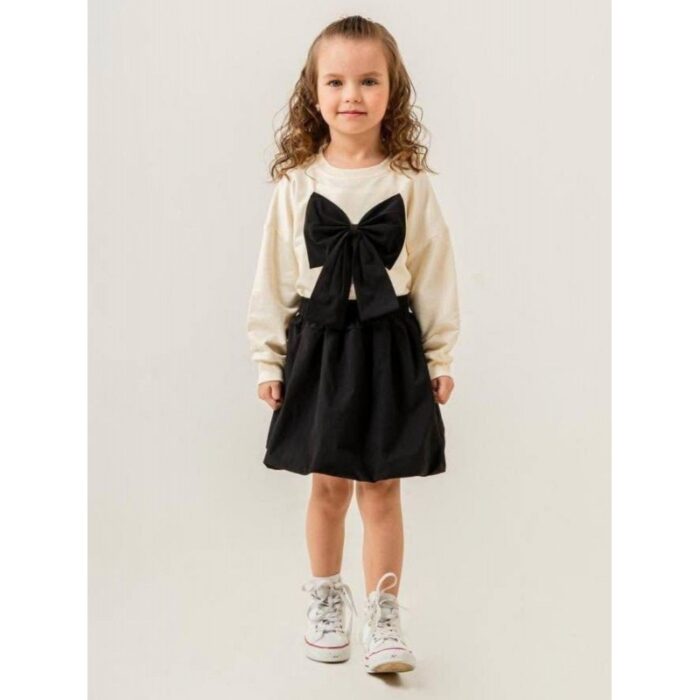 ⁦طقم بناتي فستان وتنورة أبيض وأسود⁩ - الصورة ⁦2⁩