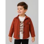 جاكيت ولادي بأزرار وأكمام طويلة للأطفال لون كرميدي