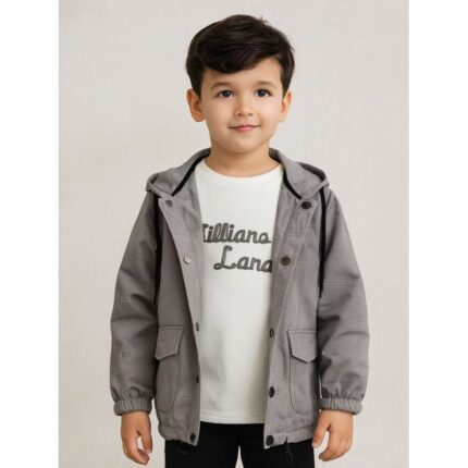 جاكيت ولادي بأزرار وأكمام طويلة لون سكني