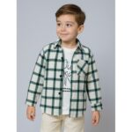 جاكيت ولادي بأزرار وأكمام طويلة للأطفال مقلم لون أخضر وأبيض