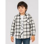 جاكيت ولادي بأزرار وأكمام طويلة للأطفال مقلم لون أسود وأبيض