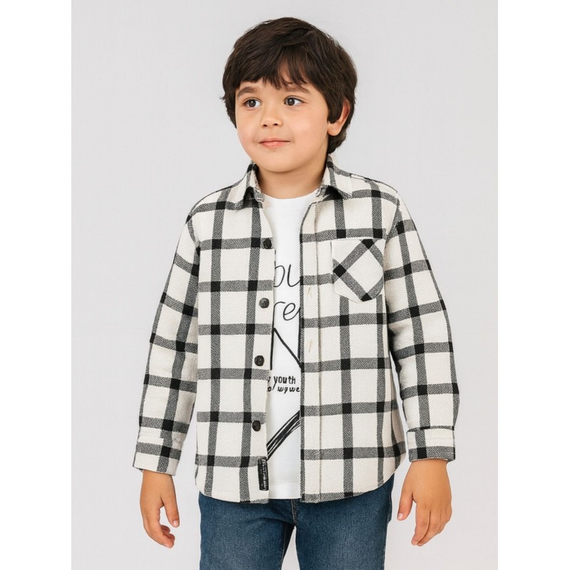 ⁦جاكيت ولادي بأزرار وأكمام طويلة للأطفال مقلم لون أسود وأبيض⁩ - الصورة ⁦1⁩