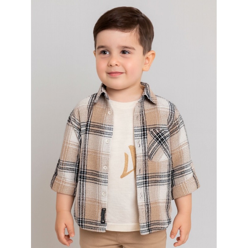 ⁦جاكيت ولادي بأزرار وأكمام طويلة للأطفال لون بيج⁩ - الصورة ⁦1⁩