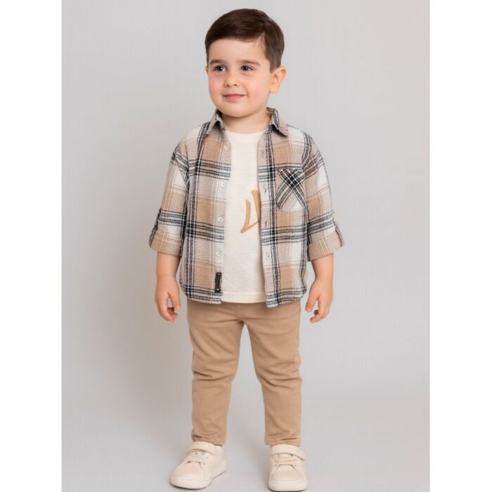 ⁦جاكيت ولادي بأزرار وأكمام طويلة للأطفال لون بيج⁩ - الصورة ⁦2⁩