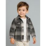 ⁦جاكيت ولادي بأزرار وأكمام طويلة للأطفال لون رمادي⁩ - الصورة ⁦2⁩