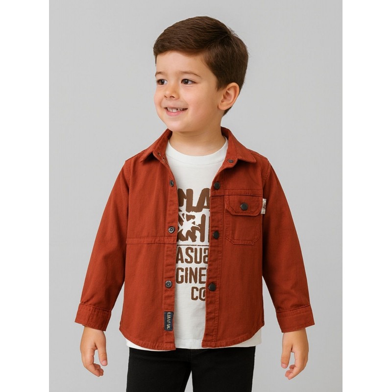 ⁦جاكيت ولادي بأزرار وأكمام طويلة للأطفال لون بني⁩ - الصورة ⁦1⁩