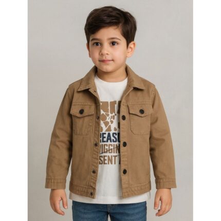 جاكيت ولادي بأزرار وأكمام طويلة للأطفال لون بيج