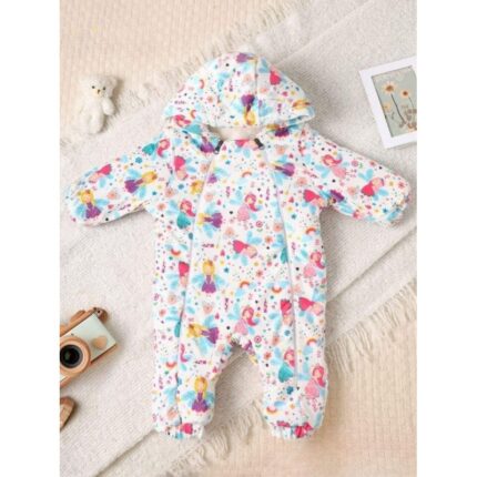 افرهول بناتي شنوي بسحاب للاطفال لون ابيض برسومات