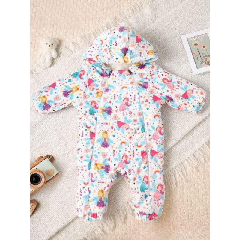 ⁦افرهول بناتي شنوي بسحاب للاطفال لون ابيض برسومات⁩ - الصورة ⁦1⁩