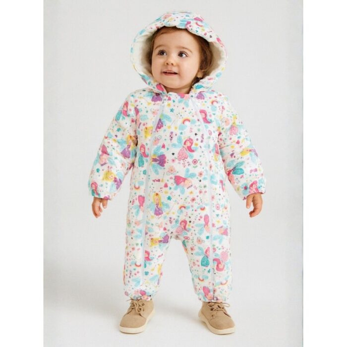 ⁦افرهول بناتي شنوي بسحاب للاطفال لون ابيض برسومات⁩ - الصورة ⁦2⁩