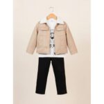 جاكيت ولادي بأزرار وأكمام طويلة للأطفال لون بيج