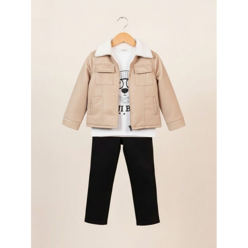 ⁦جاكيت ولادي بأزرار وأكمام طويلة للأطفال لون بيج⁩ - الصورة ⁦1⁩