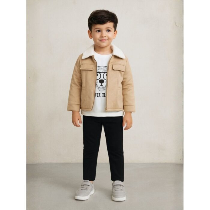 ⁦جاكيت ولادي بأزرار وأكمام طويلة للأطفال لون بيج⁩ - الصورة ⁦2⁩