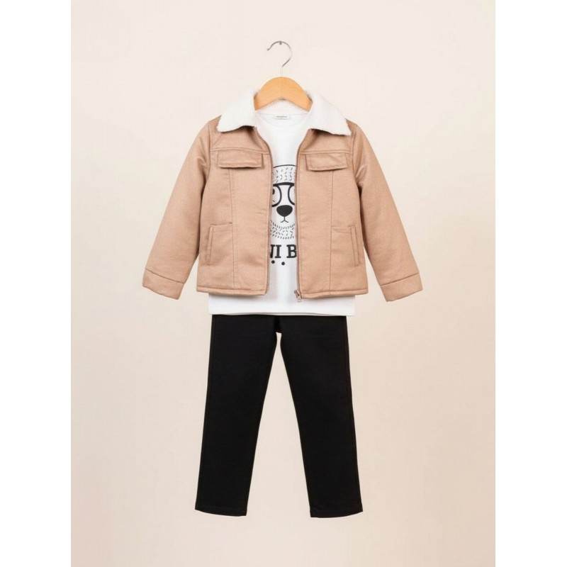 ⁦جاكيت ولادي بأزرار وأكمام طويلة للأطفال لون عسلي⁩ - الصورة ⁦1⁩