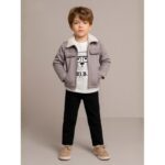 جاكيت ولادي بأزرار وأكمام طويلة للأطفال لون رمادي