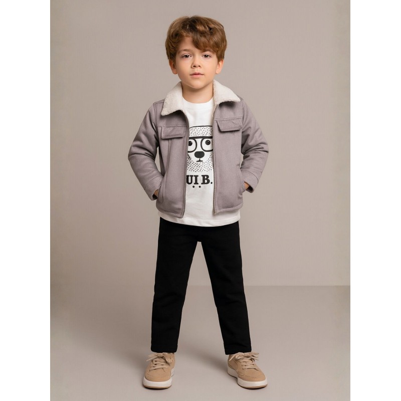 ⁦جاكيت ولادي بأزرار وأكمام طويلة للأطفال لون رمادي⁩ - الصورة ⁦1⁩